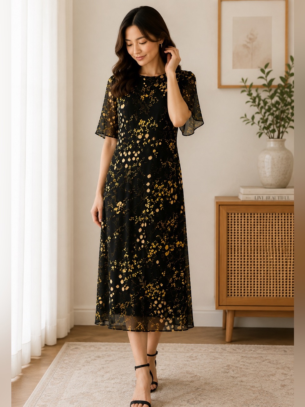 ZARA WOMAN Floral Midi Dress, Size Small